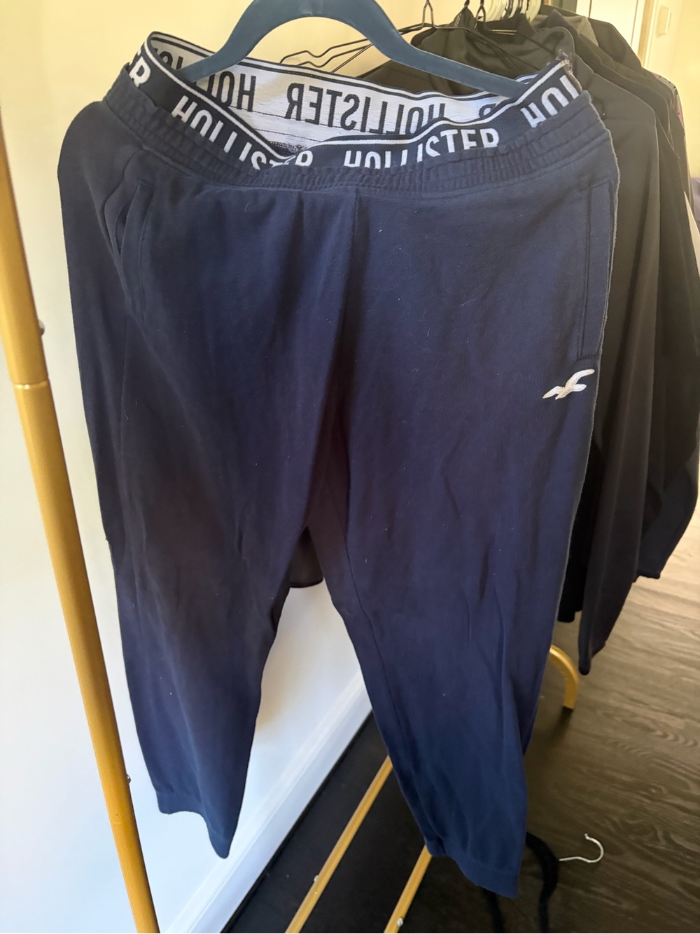 Hollister Navy Logo Sweatpants with Branded Waistband